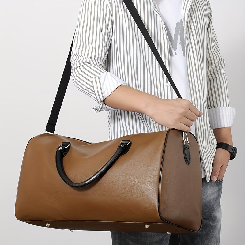 Ravelli | Heren PU Leren Reistas Duffelbag-Schoudertassen-Calora-Zwart-Calora