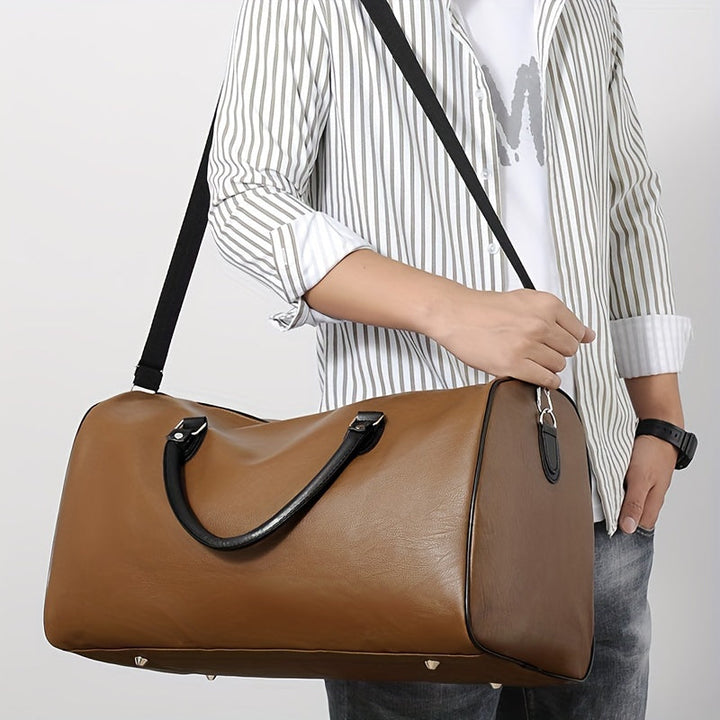 Ravelli | Heren PU Leren Reistas Duffelbag-Schoudertassen-Calora-Zwart-Calora