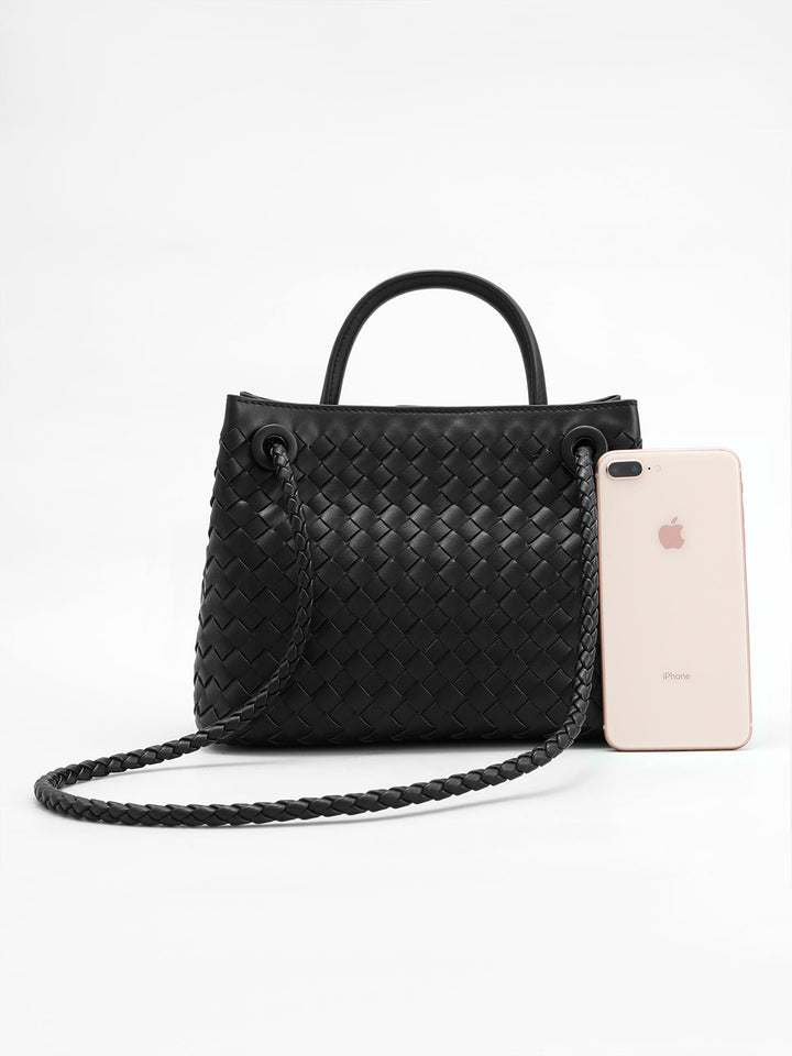 Ravelli | Metalen twist detail Schouder en Handtas in Vegan Leer-Schoudertassen-Calora-Zwart-Calora