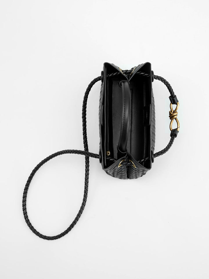 Ravelli | Metalen twist detail Schouder en Handtas in Vegan Leer-Schoudertassen-Calora-Zwart-Calora
