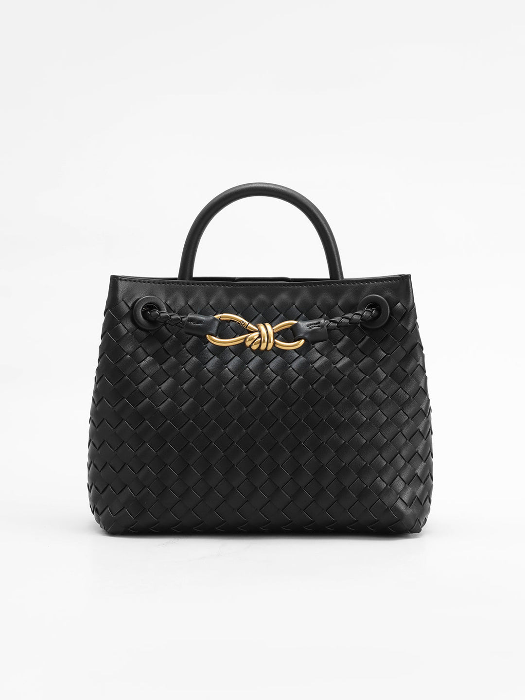 Ravelli | Metalen twist detail Schouder en Handtas in Vegan Leer-Schoudertassen-Calora-Zwart-Calora
