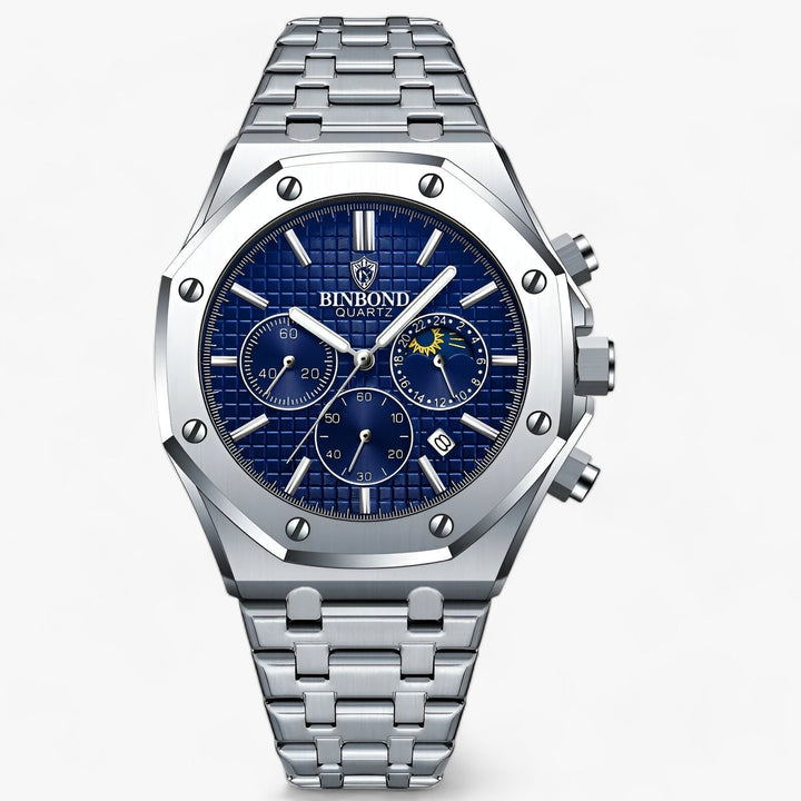 Ravelli | Rond Robuust Stalen Horloge-Horloges-Calora-Zilver Blauw-Calora