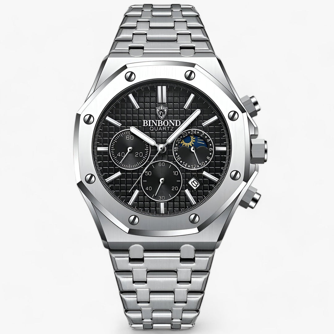 Ravelli | Rond Robuust Stalen Horloge-Horloges-Calora-Zilver Zwart-Calora