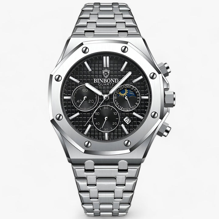 Ravelli | Rond Robuust Stalen Horloge-Horloges-Calora-Zilver Zwart-Calora