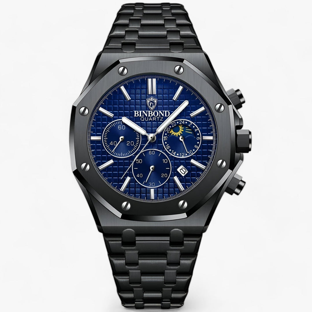 Ravelli | Rond Robuust Stalen Horloge-Horloges-Calora-Zwart Blauw-Calora