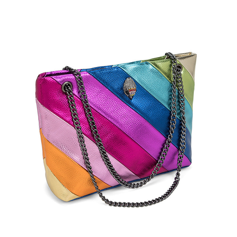 CALORA_ Regenboog Schoudertas met Contrasterende Stiksels en Ketting