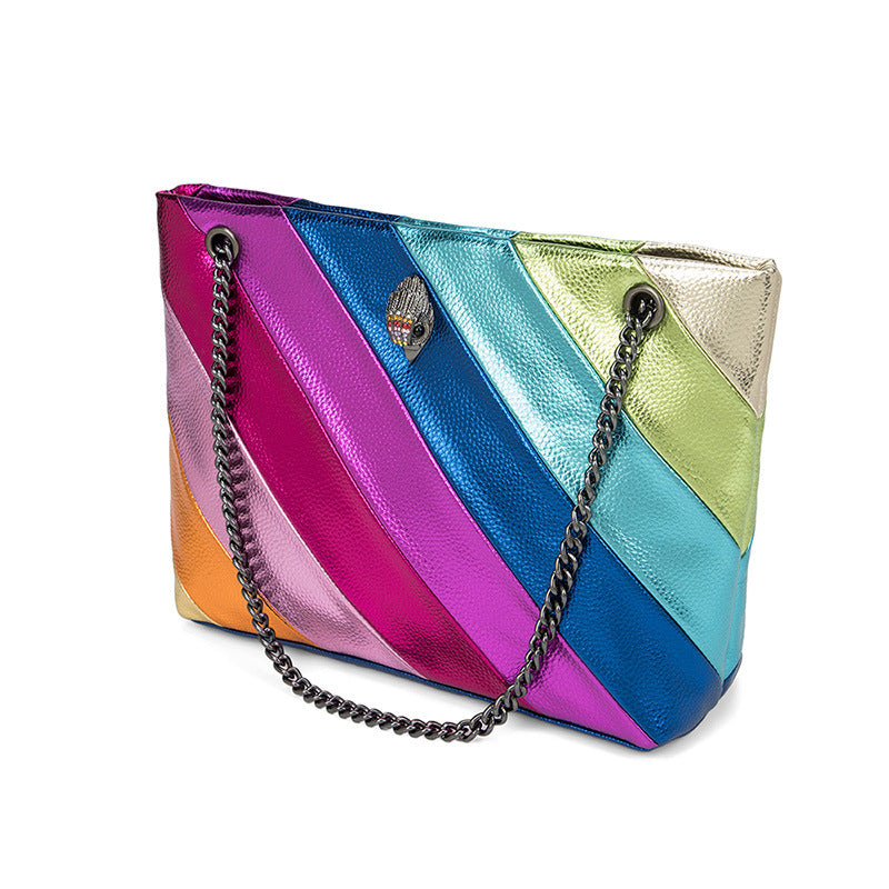 CALORA_ Regenboog Schoudertas met Contrasterende Stiksels en Ketting