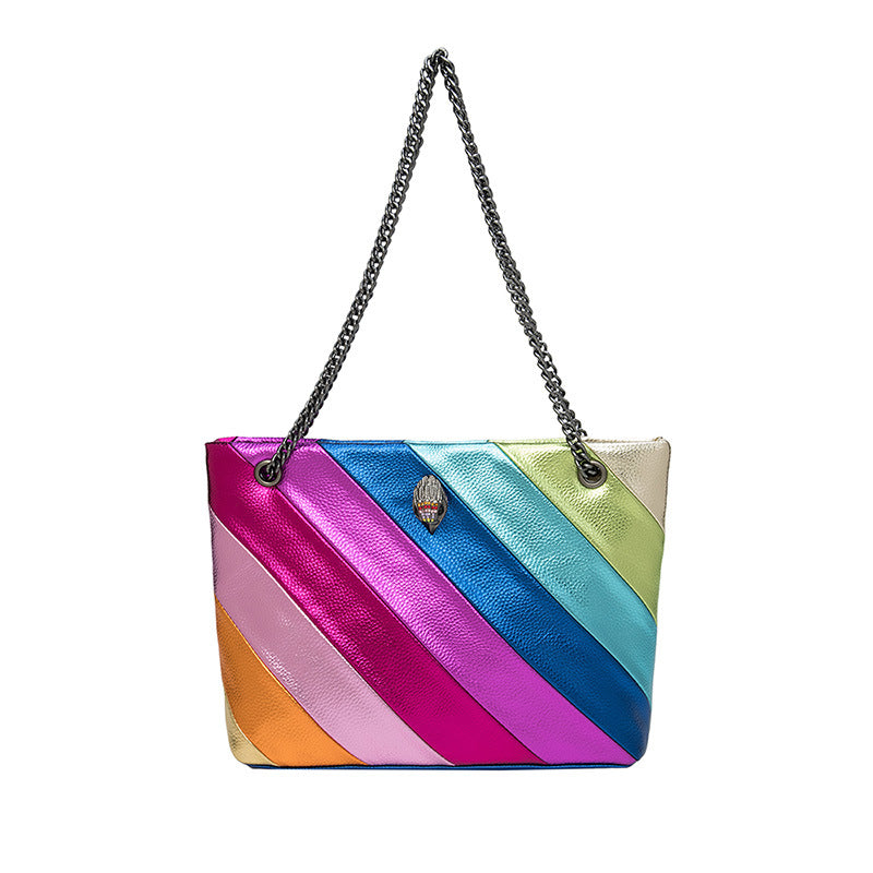 CALORA_ Regenboog Schoudertas met Contrasterende Stiksels en Ketting