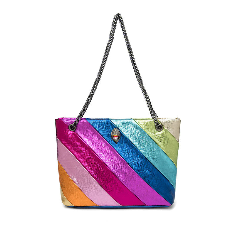 CALORA_ Regenboog Schoudertas met Contrasterende Stiksels en Ketting