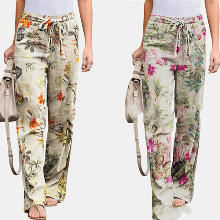 Relaxte en comfortabele Katoenen Broek met print-Wijde Broeken-Calora-Oranje-S-Calora