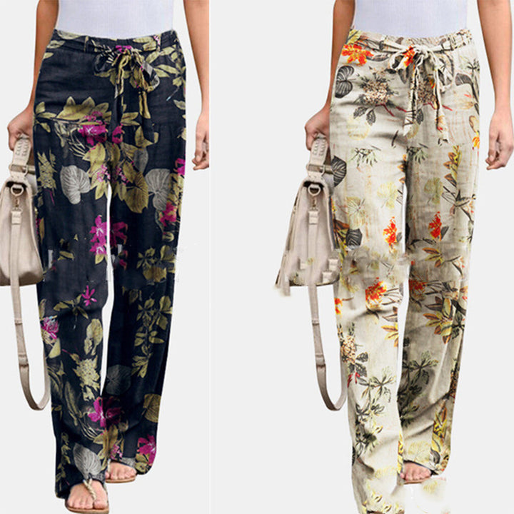Relaxte en comfortabele Katoenen Broek met print-Wijde Broeken-Calora-Oranje-S-Calora