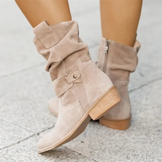Retro Casual Laarzen met Ritssluiting-Laarzen-Calora-Beige-34-Calora