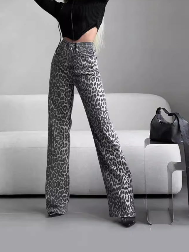 CALORA_ Retro Gewassen Denim Hoge Taille Slim Fit Jeans voor Dames