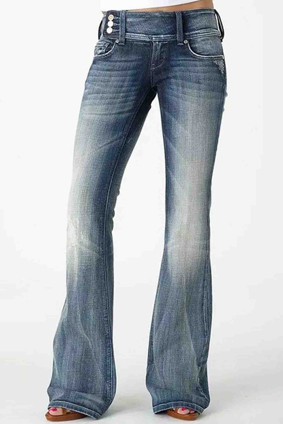 Retro Jeans met zijknoop en wijde pijpen-Wijde Broeken-Calora-Lichtblauw-XS-Calora