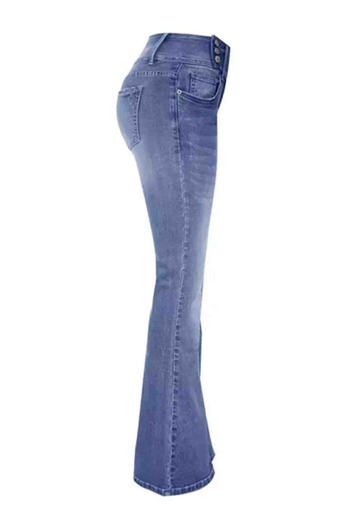 Retro Jeans met zijknoop en wijde pijpen-Wijde Broeken-Calora-Lichtblauw-XS-Calora