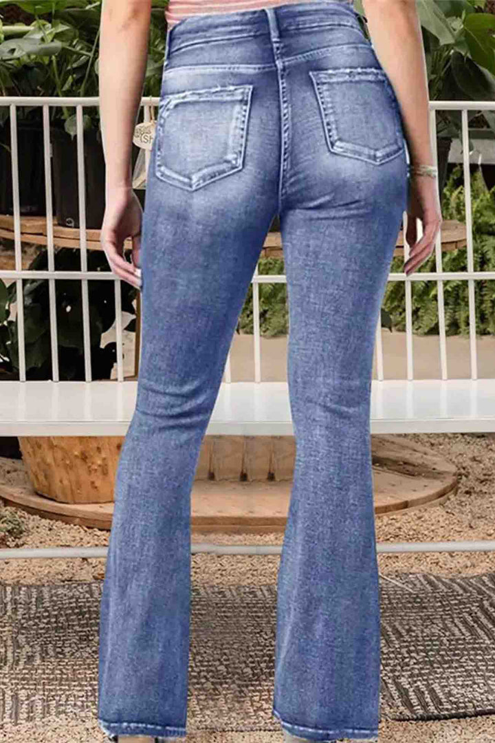 Retro Jeans met zijknoop en wijde pijpen-Wijde Broeken-Calora-Lichtblauw-XS-Calora