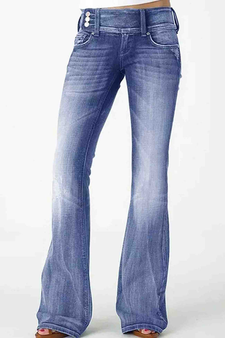 Retro Jeans met zijknoop en wijde pijpen-Wijde Broeken-Calora-Lichtblauw-XS-Calora