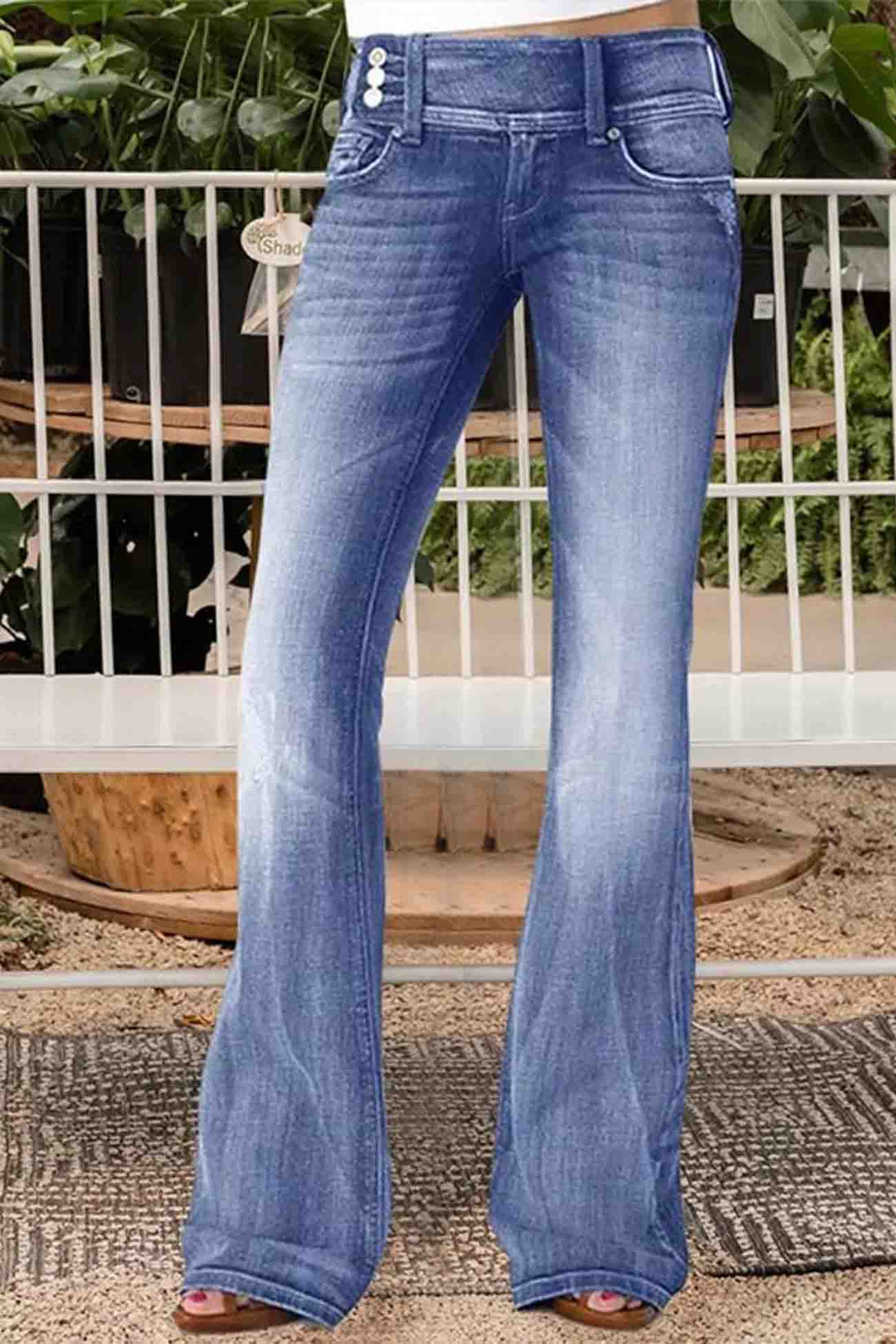 Retro Jeans met zijknoop en wijde pijpen-Wijde Broeken-Calora-Lichtblauw-XS-Calora
