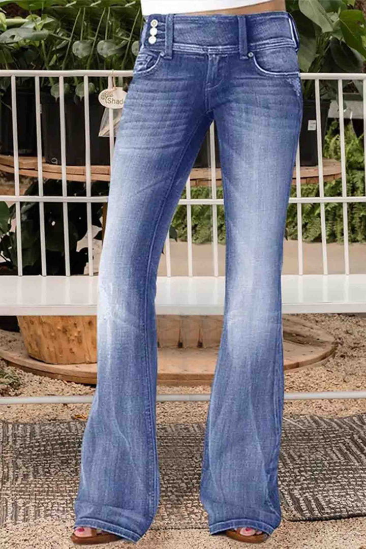 Retro Jeans met zijknoop en wijde pijpen-Wijde Broeken-Calora-Lichtblauw-XS-Calora