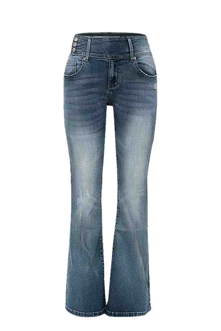 Retro Jeans met zijknoop en wijde pijpen-Wijde Broeken-Calora-Marineblauw-XS-Calora