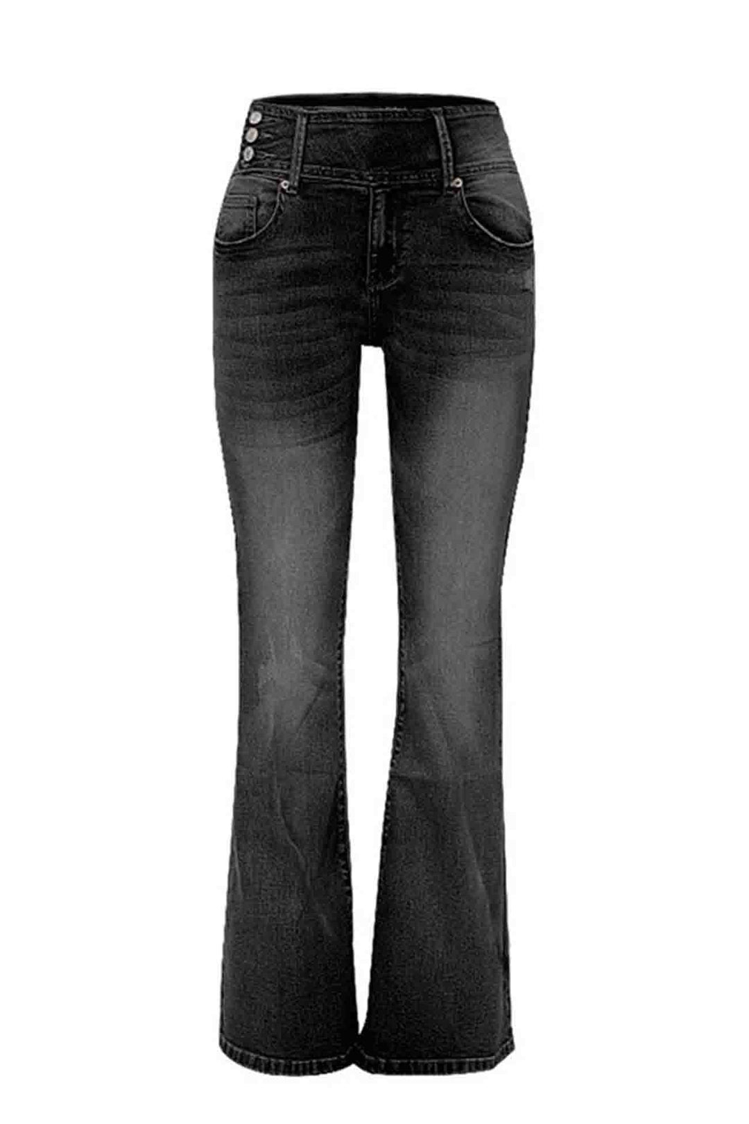 Retro Jeans met zijknoop en wijde pijpen-Wijde Broeken-Calora-Zwart-XS-Calora