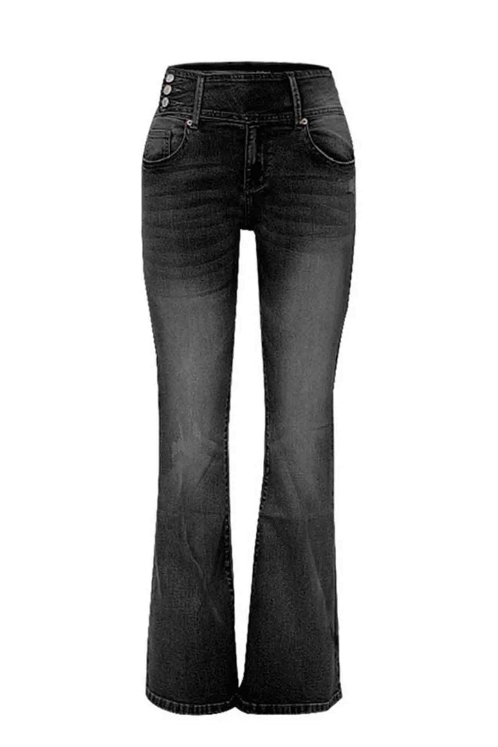 Retro Jeans met zijknoop en wijde pijpen-Wijde Broeken-Calora-Zwart-XS-Calora