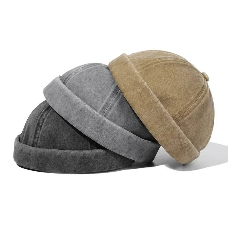 Retro Katoenen Beanie-Petten-Calora-Khaki-56-59cm-Calora