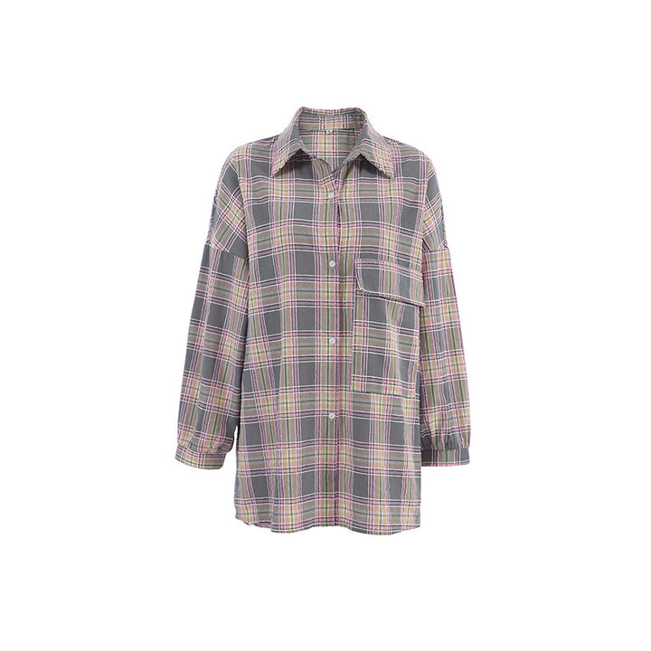CALORA_ Retro Losse Kraag Blouse met Ruitpatroon