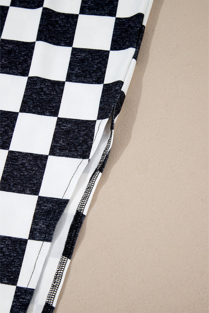 CALORA_ Retro Middellange Geruite Rok met Split voor Dames