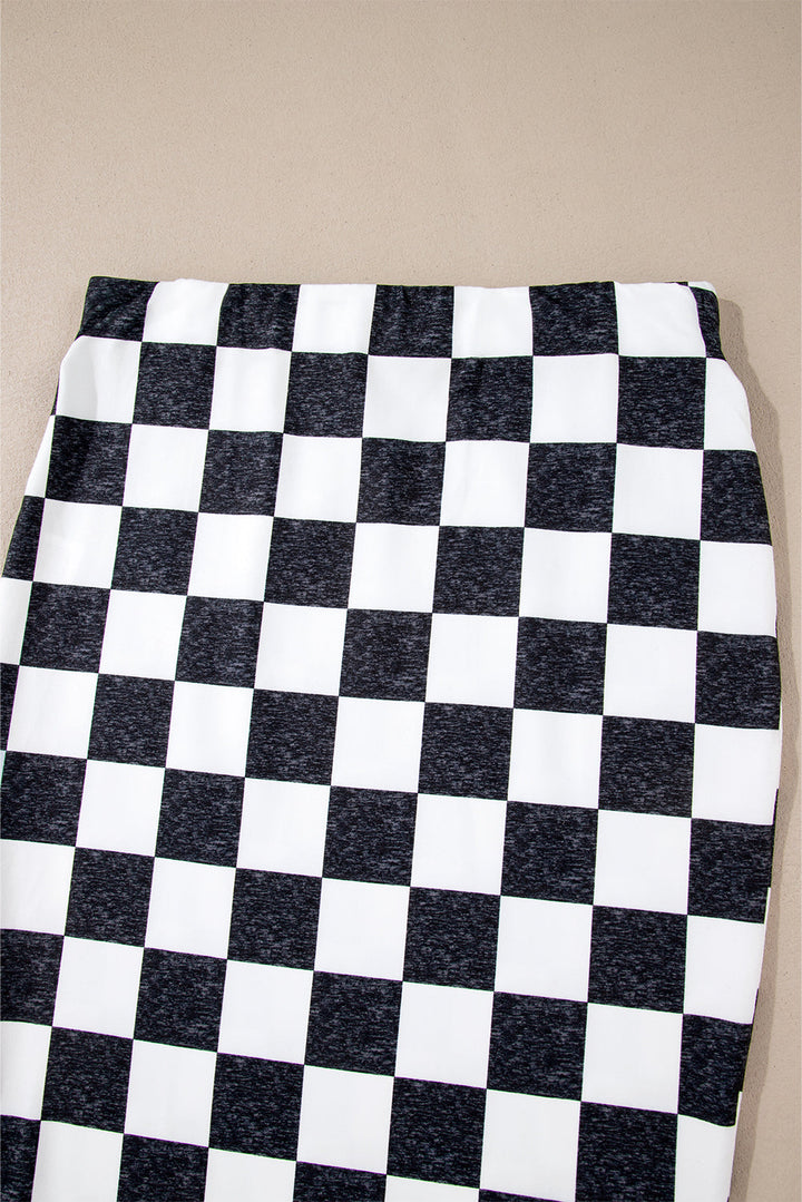 CALORA_ Retro Middellange Geruite Rok met Split voor Dames