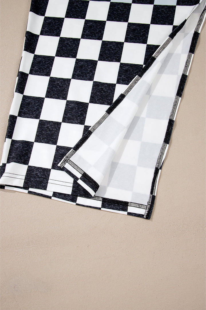 CALORA_ Retro Middellange Geruite Rok met Split voor Dames