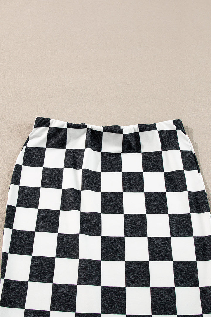 CALORA_ Retro Middellange Geruite Rok met Split voor Dames