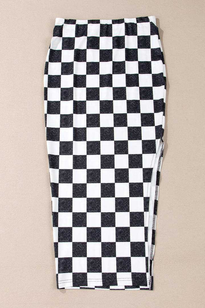 CALORA_ Retro Middellange Geruite Rok met Split voor Dames