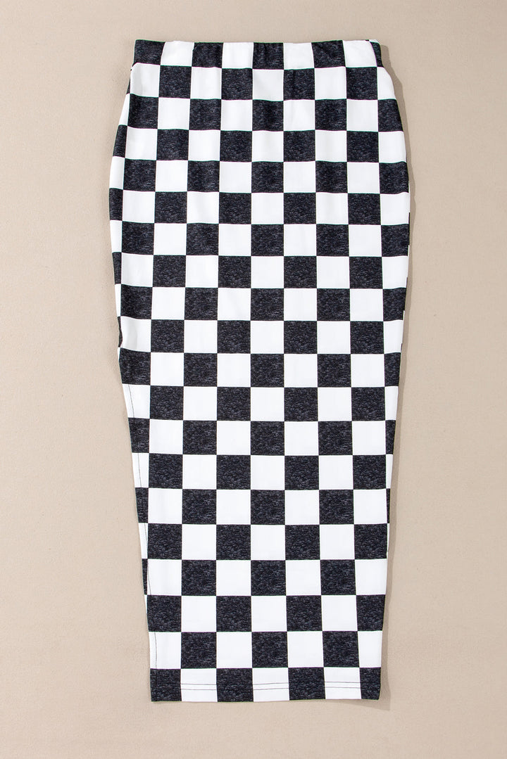 CALORA_ Retro Middellange Geruite Rok met Split voor Dames