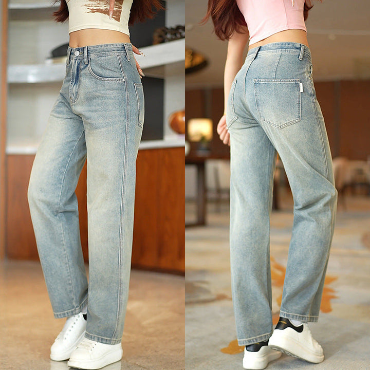 Retro rechte jeans met wijde pijpen, casual Spijkerbroek-Wijde Broeken-Calora-S-Calora