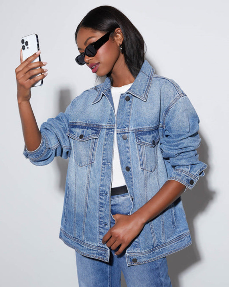 CALORA_ Dames Wijd Uitlopende Jeans Denim met Raw Zoom en Casual