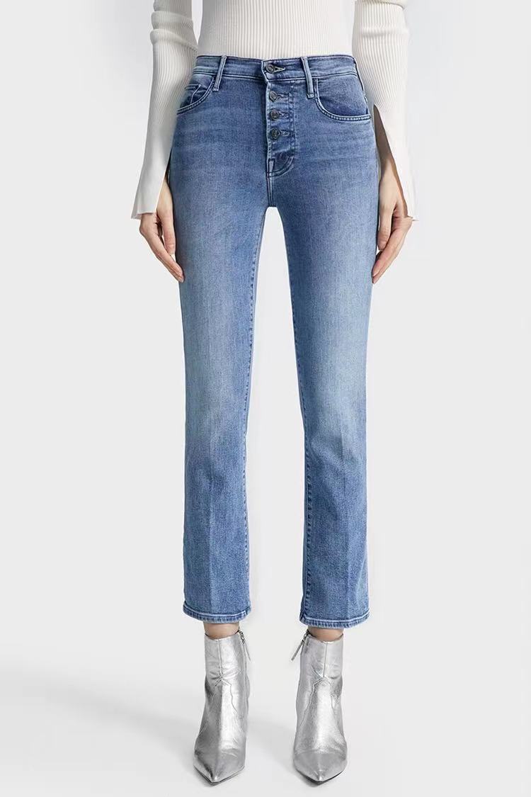 Rivana | Hoge taille Rechte cropped Spijkerbroek-Pantalons-Calora-XS-Calora