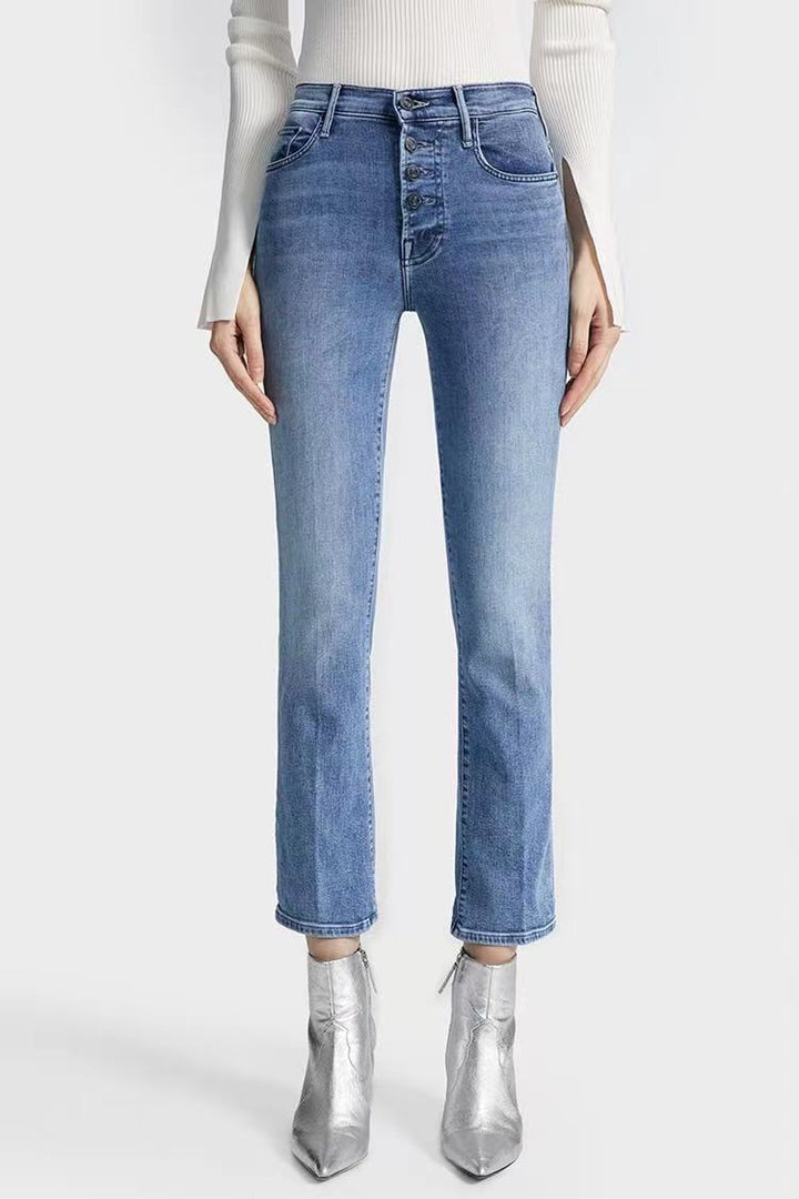 Rivana | Hoge taille Rechte cropped Spijkerbroek-Pantalons-Calora-XS-Calora