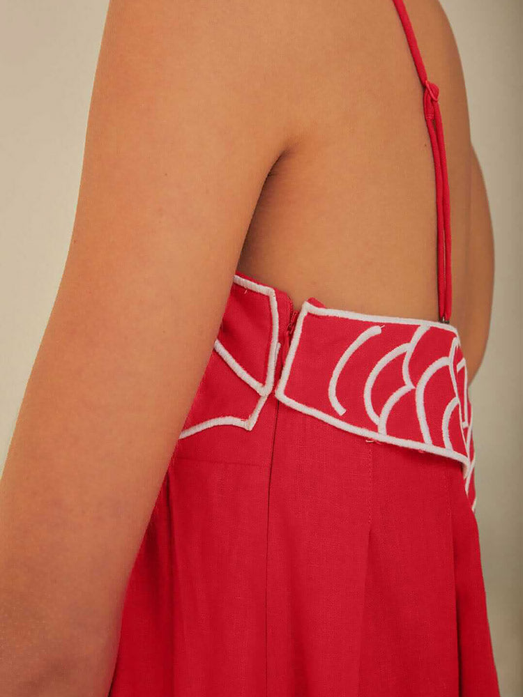 Rode Maxi Jurk Met Visprint En Asymmetrische Top Voor Zomer-Zomer Jurken-Calora-8 - 10 (S)-Calora