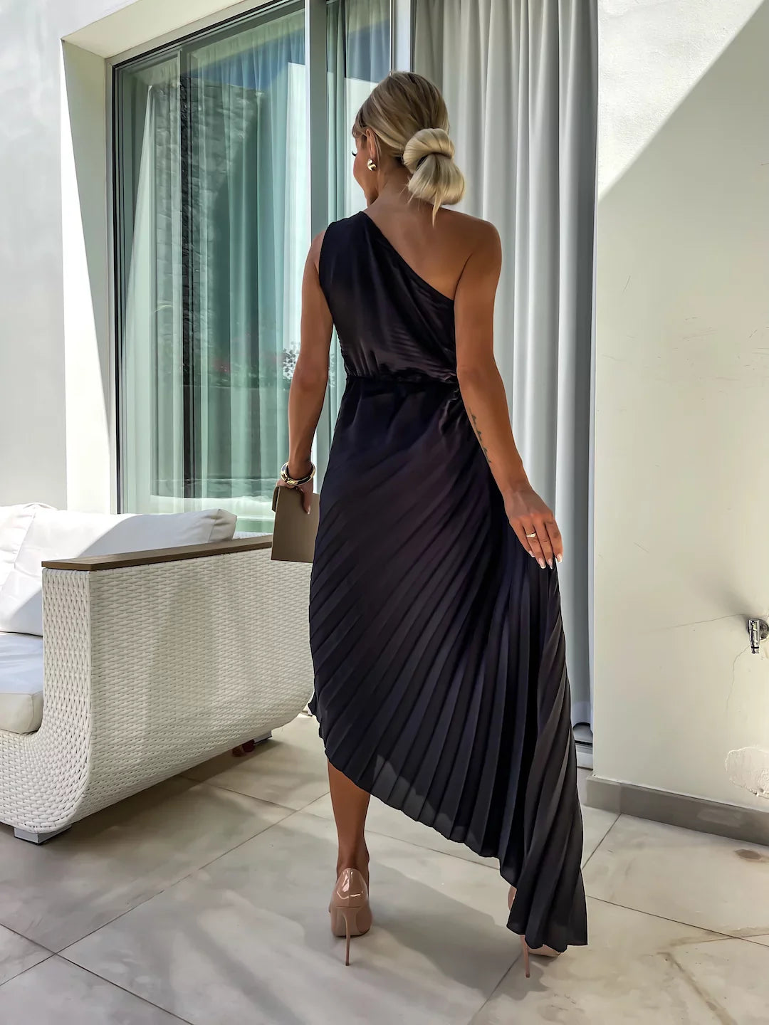 Romantische Bloemenjurk Met One Shoulder En Elegant-Feest Jurken-Calora-Groen-8 - 10 (S)-Calora