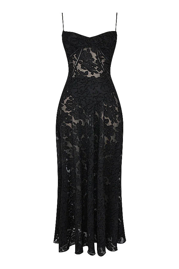CALORA_ Romantische Maxi Jurk Met Corset Lacing En Bloemmotief