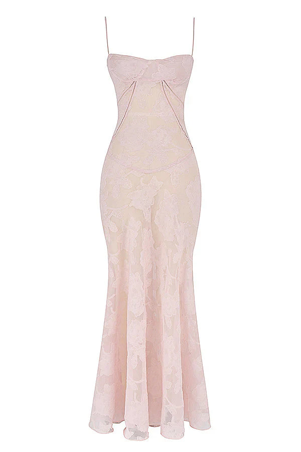 CALORA_ Romantische Maxi Jurk Met Corset Lacing En Bloemmotief