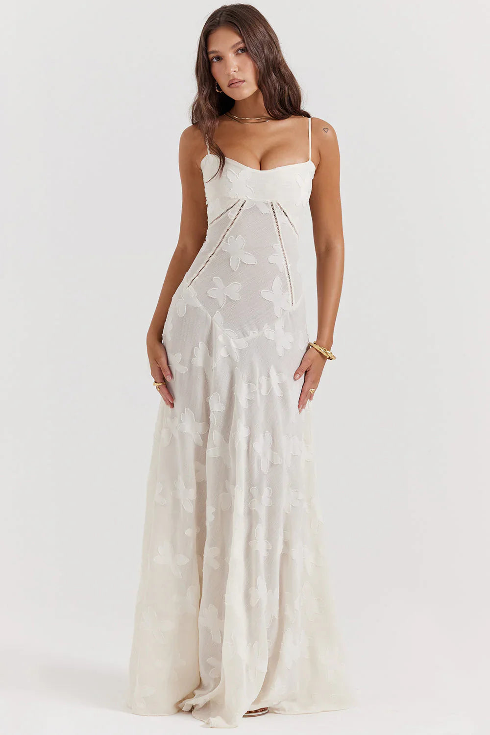 CALORA_ Romantische Maxi Jurk Met Corset Lacing En Bloemmotief