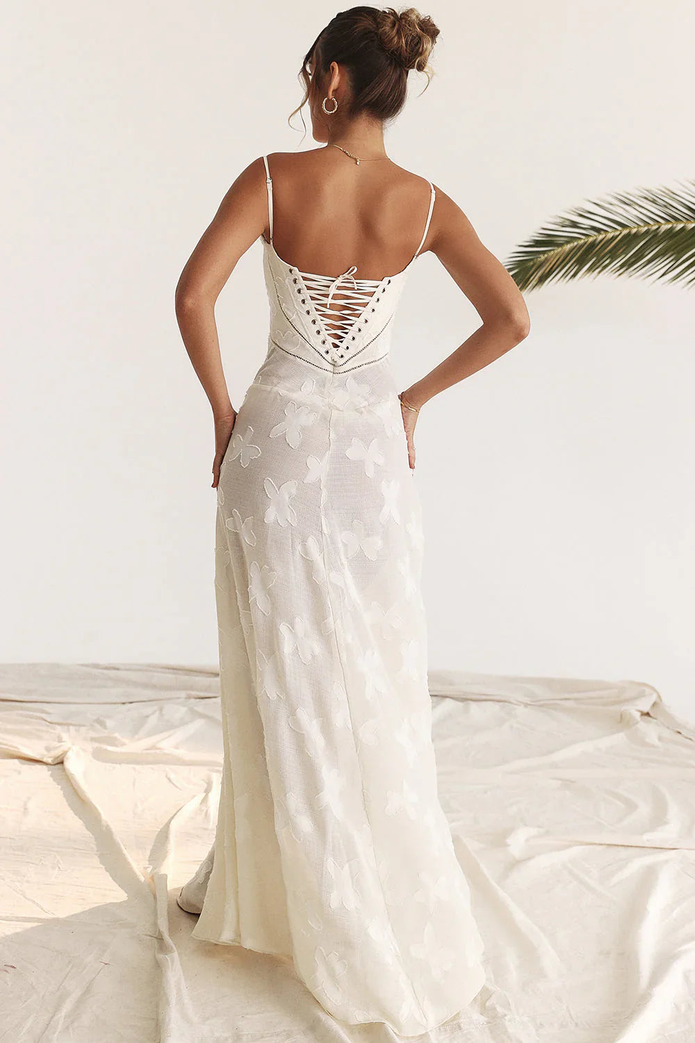 CALORA_ Romantische Maxi Jurk Met Corset Lacing En Bloemmotief