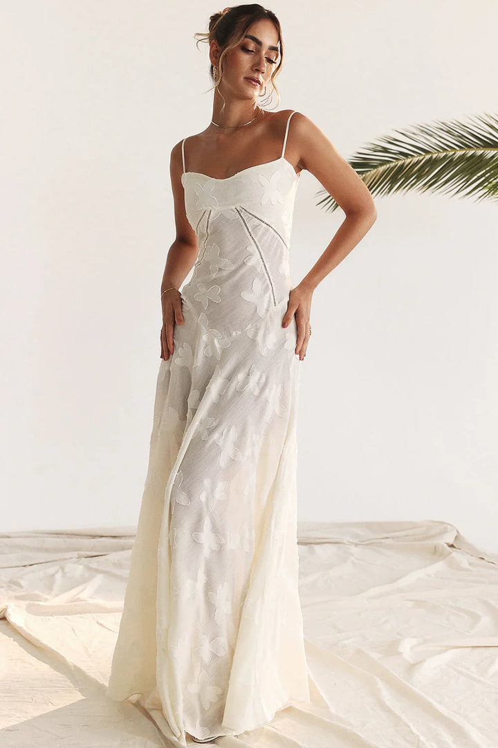 CALORA_ Romantische Maxi Jurk Met Corset Lacing En Bloemmotief