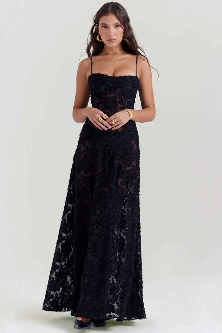 CALORA_ Romantische Maxi Jurk Met Corset Lacing En Bloemmotief