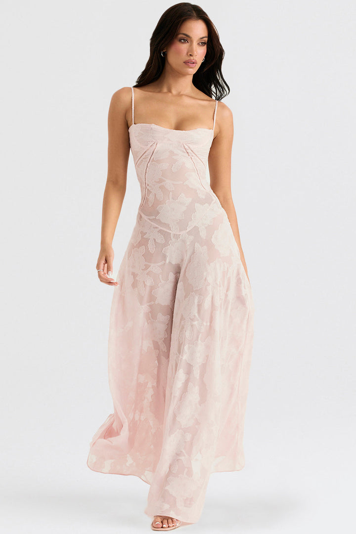 Romantische Zomerjurk Met Bloemenprint En Luchtige Stof-Zomer Jurken-Calora-Roze-8 - 10 (S)-Calora