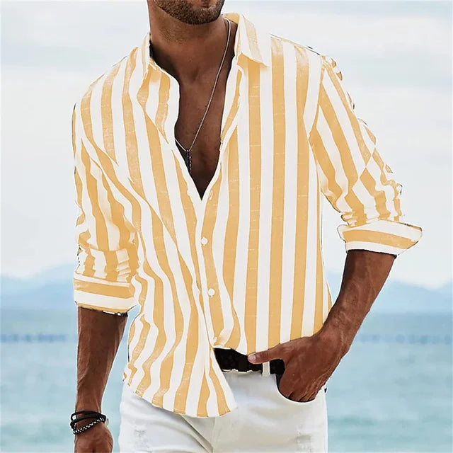 Romeo | Casual gestreept overhemd-Overhemden-Calora-Geel-S-Calora