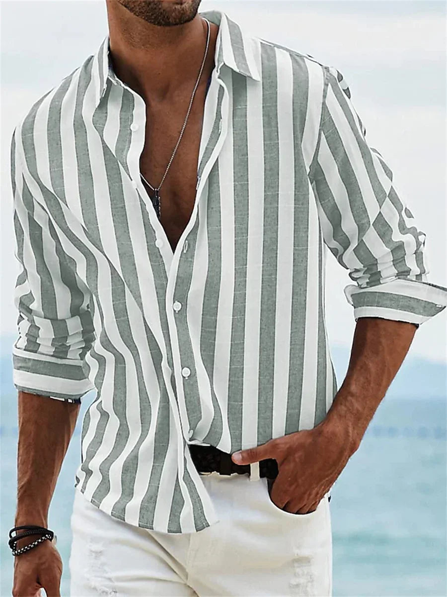 Romeo | Casual gestreept overhemd-Overhemden-Calora-Grijs-S-Calora