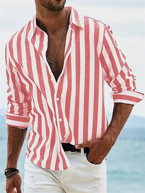 Romeo | Casual gestreept overhemd-Overhemden-Calora-Roze-S-Calora